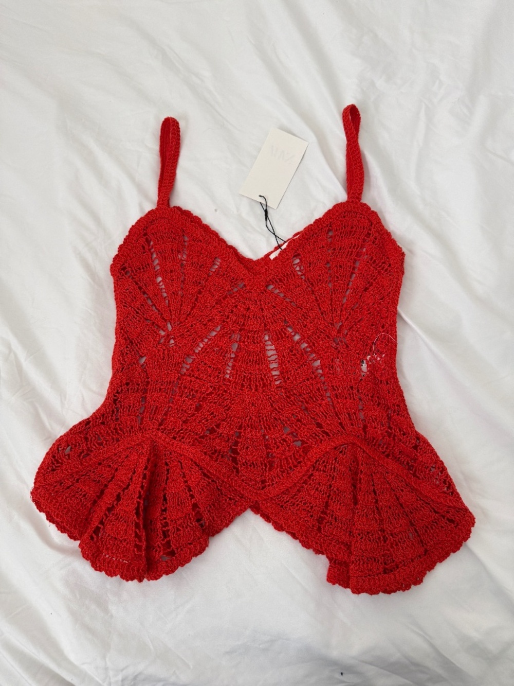 zara crochet red tank top  size small   details: -NWT -open knit  -slight peplum